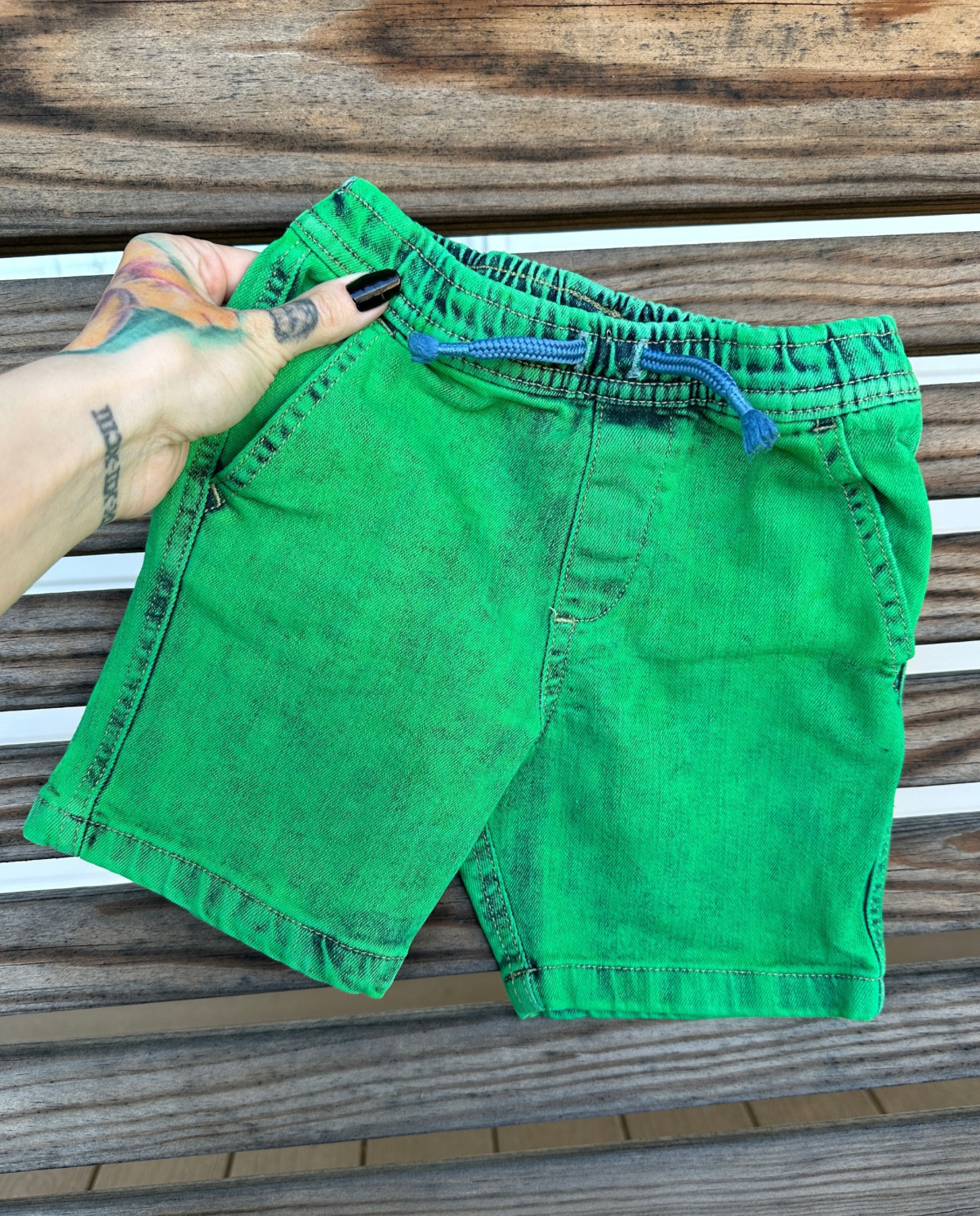 OOAK | Bright Green hand dyed Shorts | Size 2T
