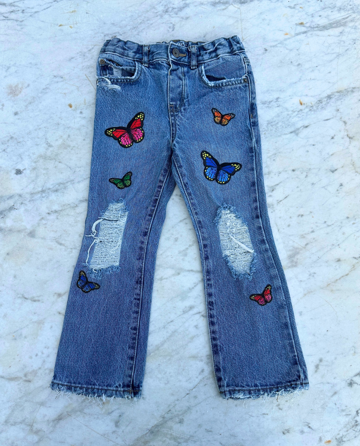 OOAK | Distressed Butterfly Patch Jeans | Size 5T