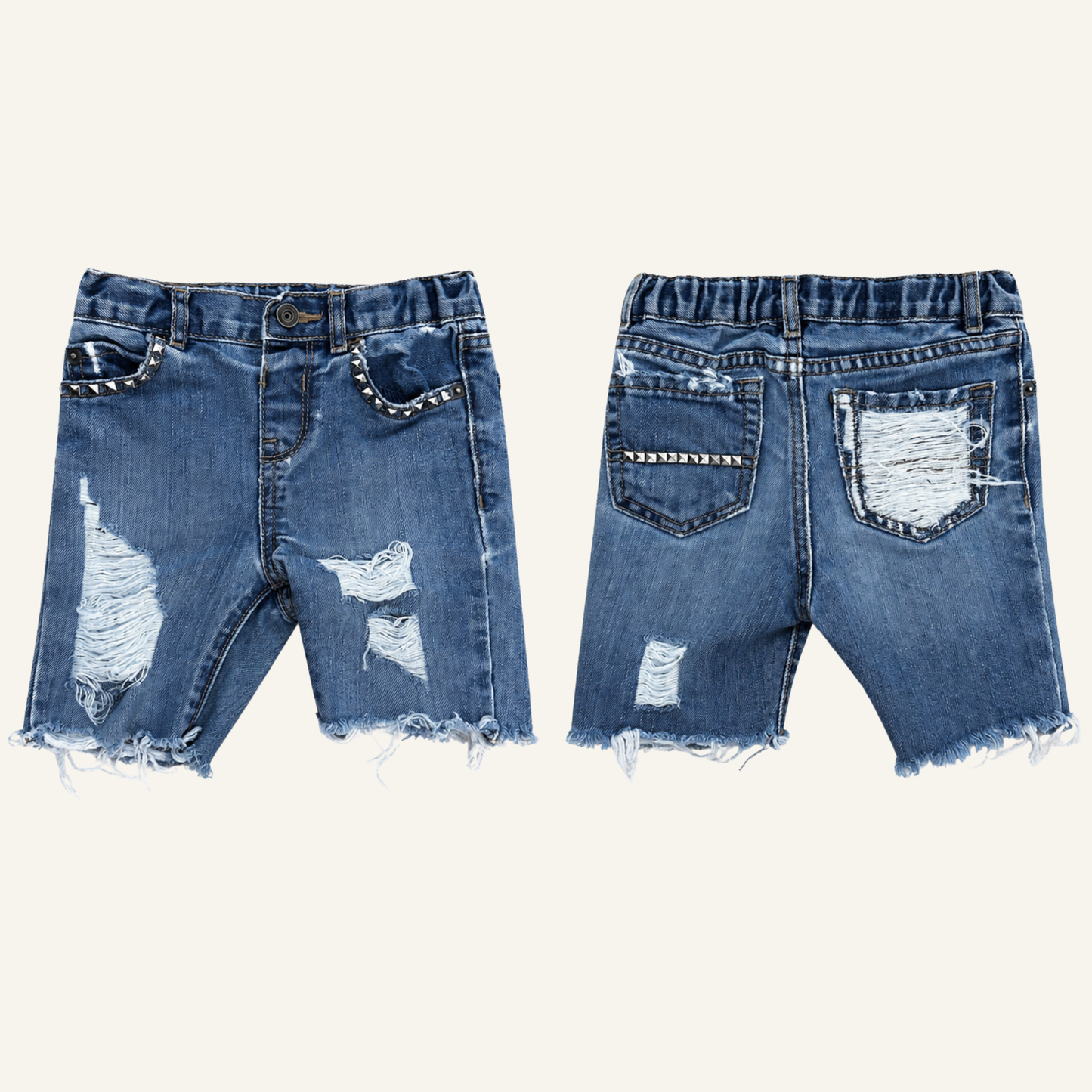 Reworked & Redeemed | Studded Distressed Denim Shorts - Size 2T
