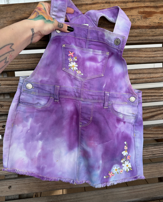OOAK | Water Color Purple Skirt Overalls | Size 4T