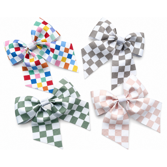 Limited Static | Pastel Checkered Grosgrain Aurora Bow