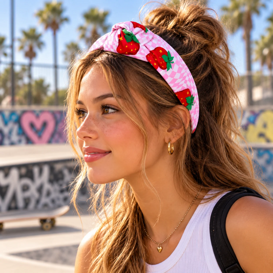 Strawberry Checks Headband
